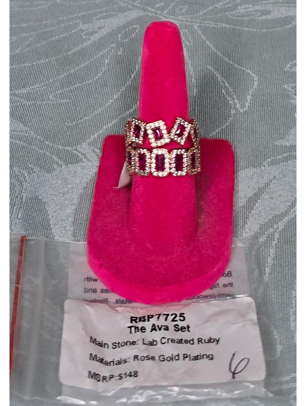 The Ava Set Rose Gold Plated Ring with Lab Created Ruby Stones Size 6
